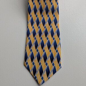 Clericci Geometric Print Interlocking Ribbon Design Tie in Golden Yellow & Blue.
